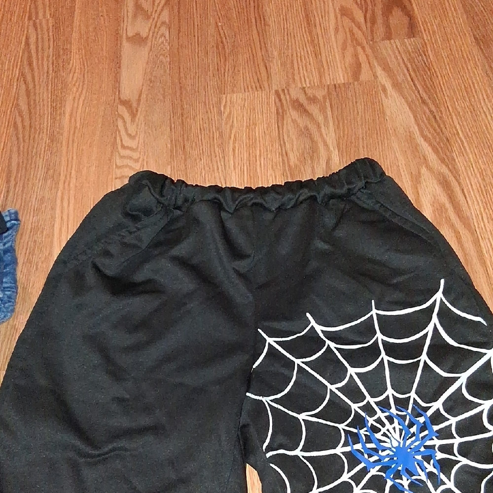 SHEIN Black and Blue Spider Web Joggers 10Y